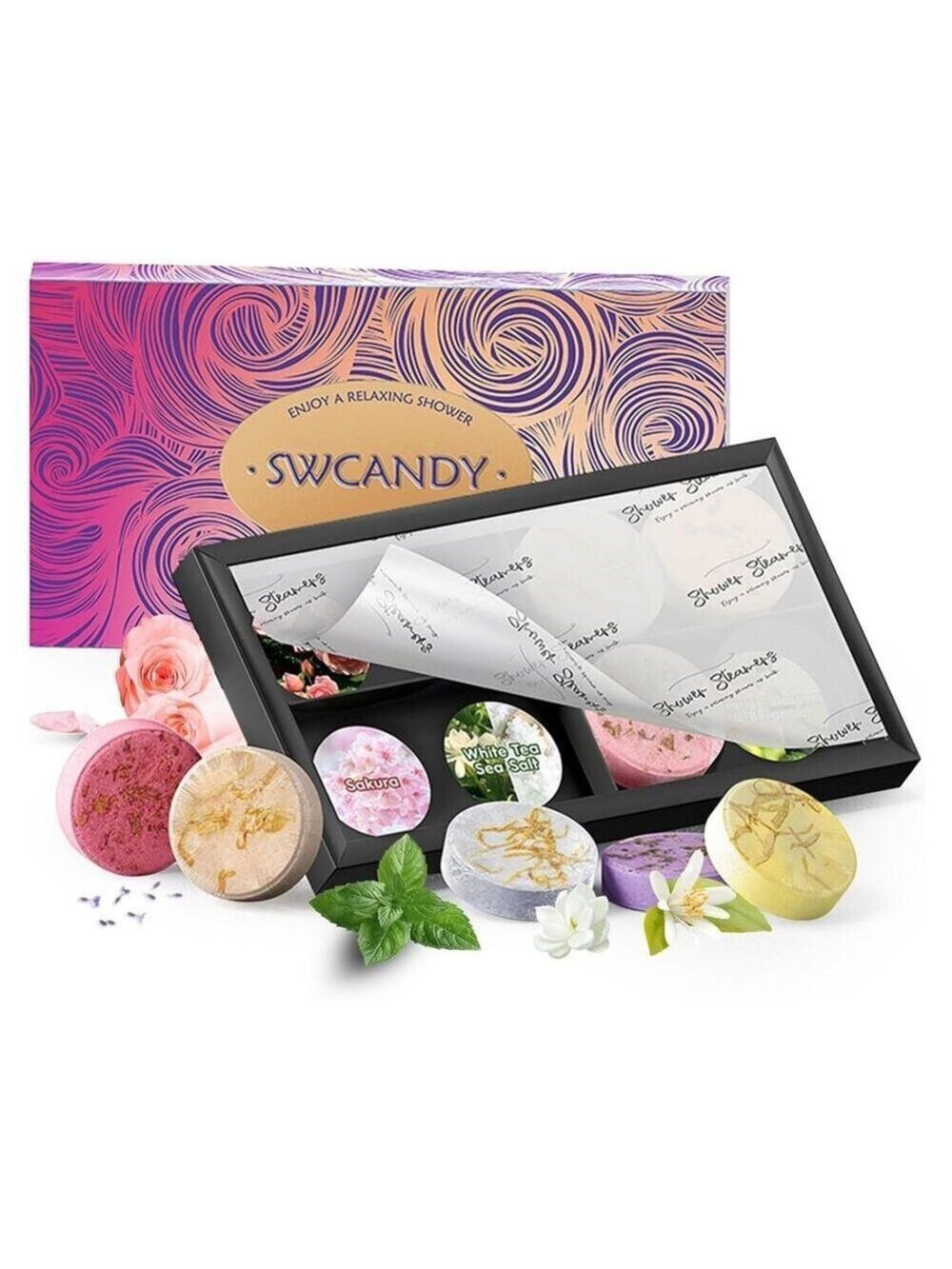 SHOWER STEAMERS 8 PIECE GIFT BOX BATH BOMBS ESSENTIAL OILS